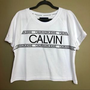 Calvin Klein Jeans White Cotton Crop Top Large